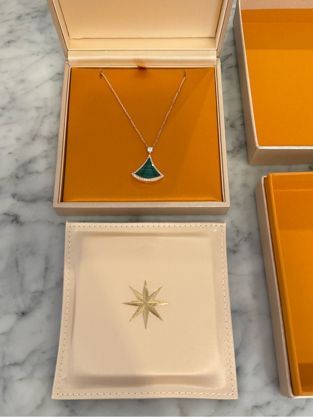 Bulgari Green Malachite Fan Pendant Necklace with Diamond Accents